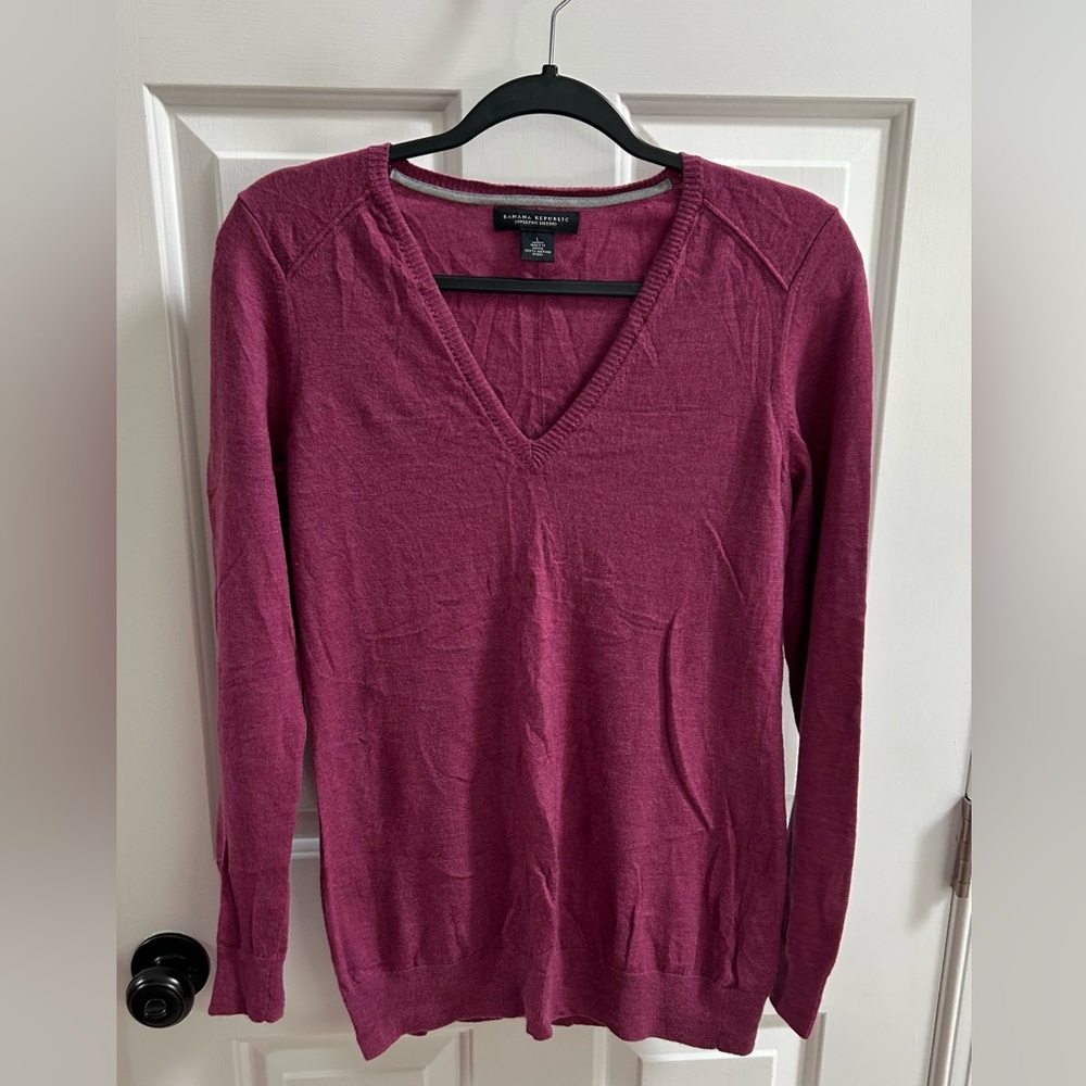 Banana Republic V-Neck Sweater - Deep Pink